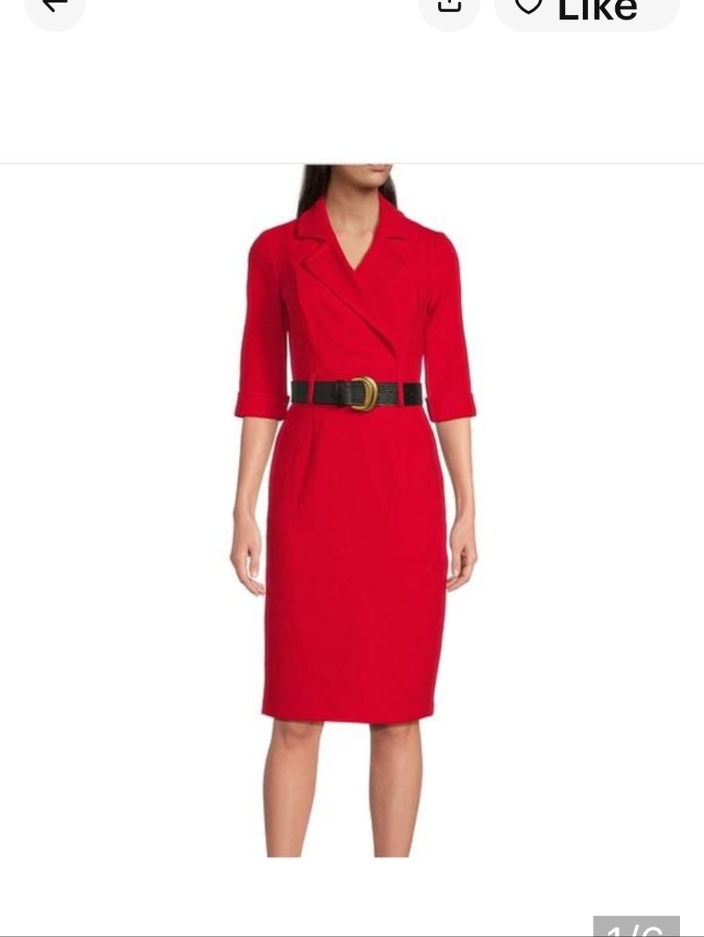 Donna Karan Vibrant Red Wrap-Style Midi Dress with Black Belt